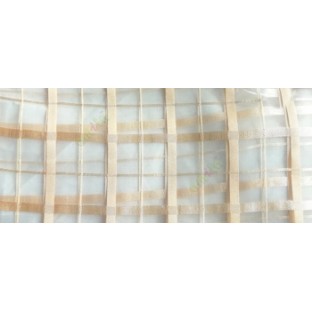 Beige color vertical and horizontal stripes texture finished checks pattern sheer fabric