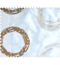 Abstract large circle with yo-yo design on white base brown and gold sheer curtain