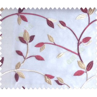 Traditional clear pattern floral leaf on plant maroon red cream leaves on half-white cream base sheer curtain
