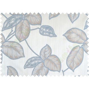 Aqua blue brown colour natural floral leaf design poly main curtain designs