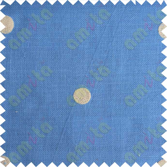 Blue with beige polka dots embroidery sheer cotton curtain designs