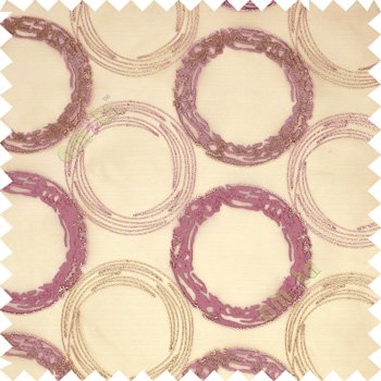 Large pink silver white hand scribble circles on white transparent sheer curtain
