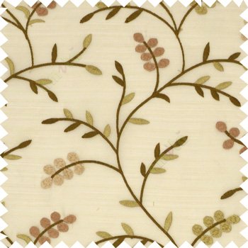 Dark brow purple color natural look beautiful floral twig pattern leaf flower buds circles embroidery designs with thick fabric poly sheer curtain