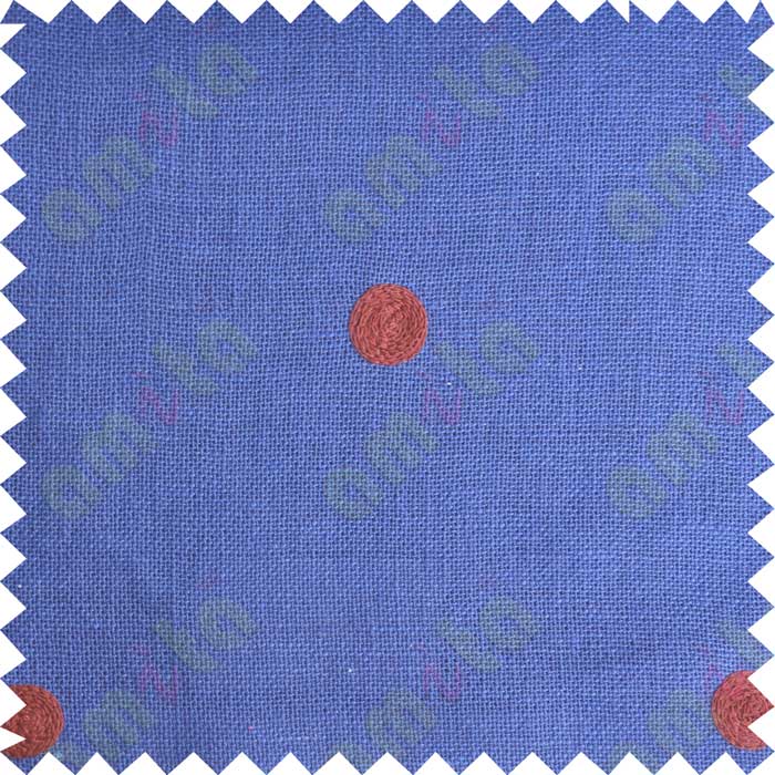 Blue with red polka dots embroidery sheer cotton curtain designs