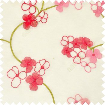Pink cream color beautiful summer Japanese flower with embroidery designs transparent base fabric poly sheer curtain