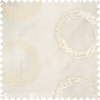 White cream color geometric big circles digital lines horizontal fine stripes embroidery designs with transparent polyester background sheer curtain