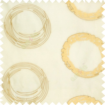 Cream gold white color geometric big circles digital lines horizontal fine stripes embroidery designs with transparent polyester background sheer curtain