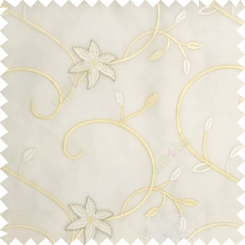 White cream silver color beautiful floral long swirls small leaf embroidery designs with transparent polyester base fabric flowers sheer curtain