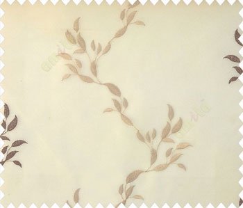 Brown beige color natural long leaf with bold stem embroidery polyster sheer curtain