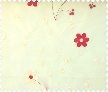 Beautiful daisy flower red and beige color oval shaped flower buds continues embroidery pattern polyester sheer curtain