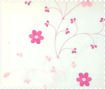 Beautiful daisy flower pink cream color oval shaped flower buds continues embroidery pattern polyester sheer curtain