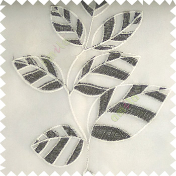Black white color Floral leaves vertical flowing pattern with transparent polyester background sheer curtain