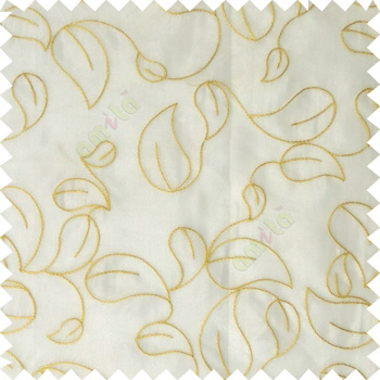 Yellowish green white color traditional paisley pattern embroidery leaves design with transparent polyester background sheer curtain