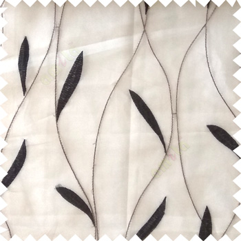 Black white grey color vertical flowing lines with embroidery leaf design trendy stripes  pattern with polyester transparent fabric sheer curtain