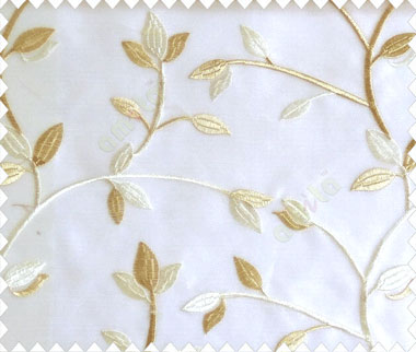 Traditional clear pattern floral leaf on plant white cream leaves on half-white cream base sheer curtain
