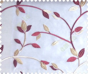 Traditional clear pattern floral leaf on plant maroon red cream leaves on half-white cream base sheer curtain