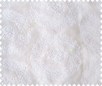 Pure white on white base large abstract circle design continuous embroidery sheer curtain