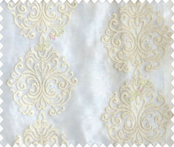 Cream on cream base beautiful vertical damask design continuous embroidery sheer curtain