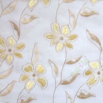 Beige cream flower long stem support leaf floral design cream background sheer curtain