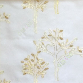 Beige cream color tree flower oval shaped embroidery tree pattern cream background sheer curtain