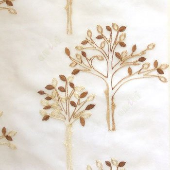 Brown Beige color tree flower oval shaped embroidery tree pattern cream background sheer curtain