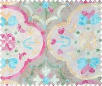 Pink brown green cream orange brown color traditional flower floral pattern circles flower buds watercolor print net finished sheer curtain