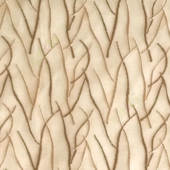 Abstract brown beige color design twig bend stick embroidery vertical trendy lines polyester sheer curtain