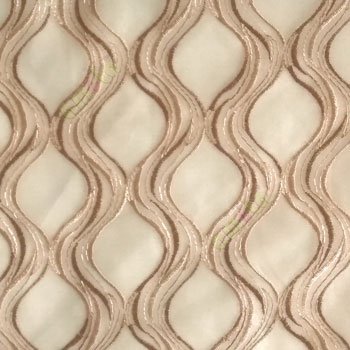 Brown beige color traditional ogee vertical curved flowing layers embroidery polyester sheer curtain
