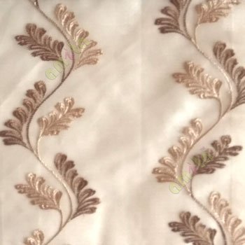 Brown beige color vertical flowing swirl traditional floral pattern wave design small flowing paisley pattern embroidery polyester sheer curtain