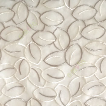 Traditional grey cream white color oval shaped embroidery patterns flower buds polyester sheer curtain