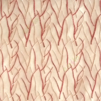 Abstract orange beige color design twig bend stick embroidery vertical trendy lines polyester sheer curtain
