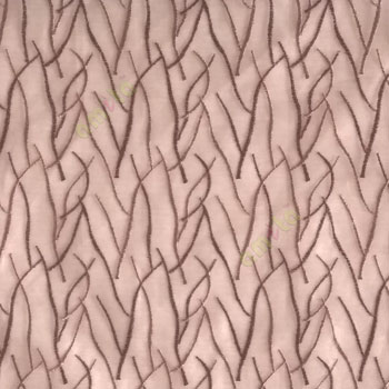 Abstract brown color design twig bend stick embroidery vertical trendy lines polyester sheer curtain
