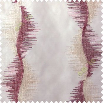 Maroon cream white color vertical flowing lines sound vibration effect horizontal thread graph lines embroidery finished patterns poly fabric sheer curtain