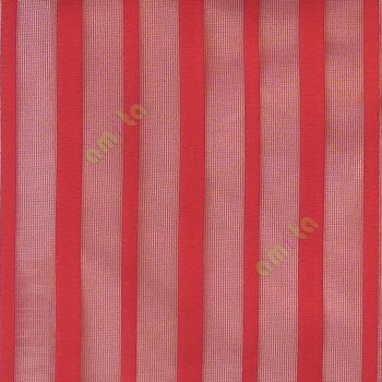 Red color vertical pencil stripes net finished vertical and horizontal thread crossing checks poly sheer curtain