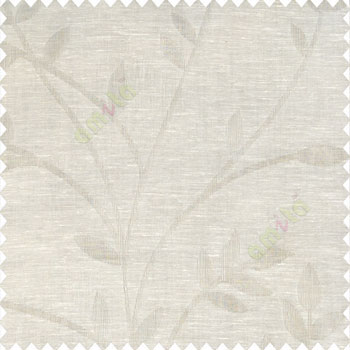 Cream color beautiful self design long leaf twig flowing plants traditional look poly fabric sheer curtain