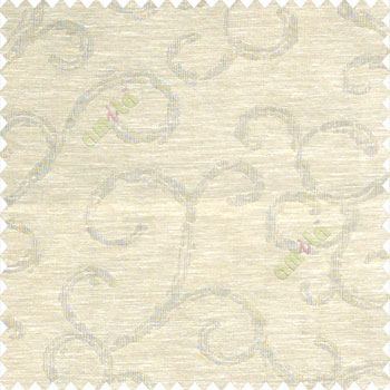 Beige silver color traditional self design swirl horizontal color stripes poly fabric sheer curtain