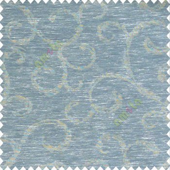 Blue silver color traditional self design swirl horizontal color stripes poly fabric sheer curtain