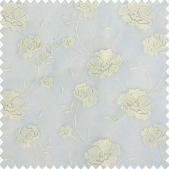 Pure white and cream color beautiful flower design embossed embroidery thread work beautiful look tendril leaf flower buds soft touch poly fabric sheer curtain