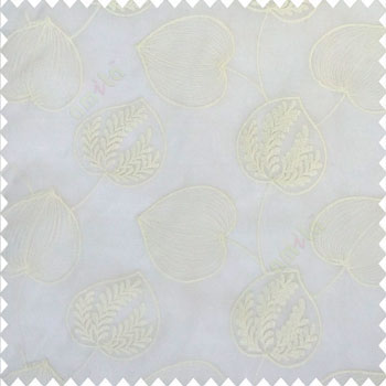 Pure white color elegant look big leaf designs redbud cercis canadensis leaf heart shaped embroidery soft thread work poly fabric sheer curtain