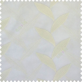 Pure white color strobilanthes leaf texture finished leaf pattern long leaf embroidery soft thread work poly fabric sheer curtain