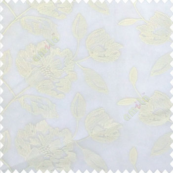 Pure white color beautiful flower big rose design leaf flower buds zigzag weaving patterns embroidery soft thread work poly fabric sheer curtain