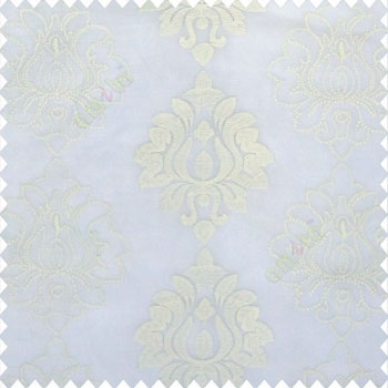Pure white color traditional damask vertical designs floral and sharp edge designs embroidery soft thread work poly fabric sheer curtain