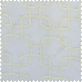 Pure white color geometric designs abstract square shaped dice scales embroidery soft thread work poly fabric sheer curtain