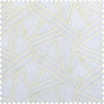 Pure white color abstract designs slant lines triangle geometric sticks zigzag embroidery soft thread work poly fabric sheer curtain