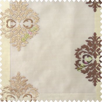 Brown beige color traditional embroidery damask pattern with transparent material with horizontal thin stripes polyester sheer curtain