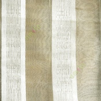Gold brown white color vertical bold stripes with texture transparent surface with stripe border lace design vertical lines sheer fabric