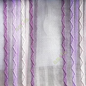 Purple pink color vertical zigzag weaving stripes with transparent net finished surface texture sheer fabric