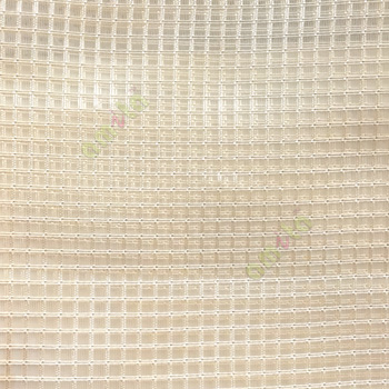 Beige vertical and horizontal stripes checks pattern transparent net finished surface sheer curtain