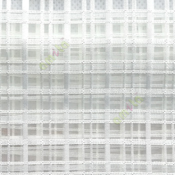 Pure white color vertical and horizontal stripes texture finished checks pattern transparent net background sheer curtain fabric