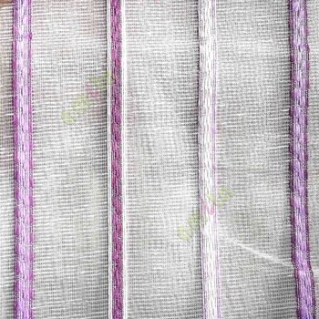 Purple pink white color vertical stripes digital lines wide pattern transparent net finished background sheer curtain fabric